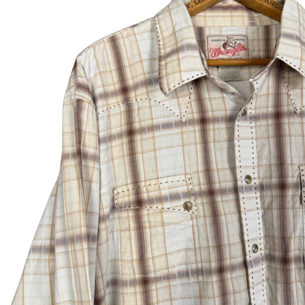 Vintage 90s Snap Shirt, Wrangler Plaid Button Down, Mens Western Clothing - Picture 3 of 8